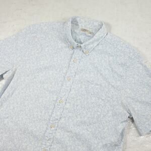 Faherty Shirt Mens Large Blue White Tropical Floral Button Up Camp Hawaiian